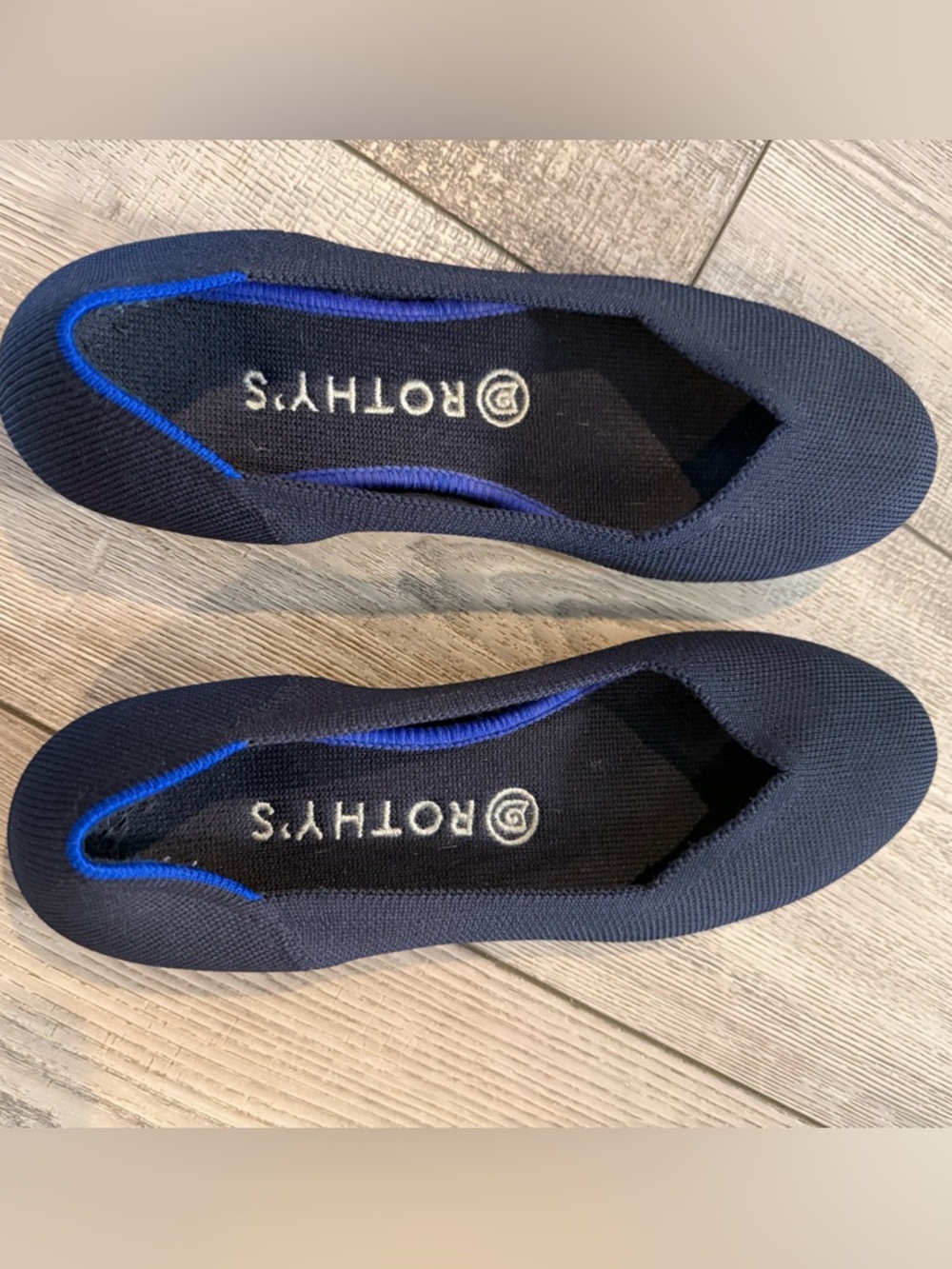 Rothy's Navy Knit Slip-On Flats with Blue Trim